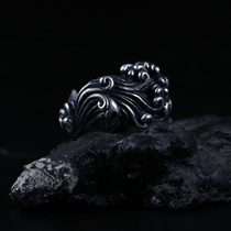 2022 new 925 sterling silver ring handmade diy big wave monstrous personality index finger ring old personality silver jewelry