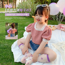 Female baby plaid short sleeve T-shirt 2021 Summer new Korean version Temperament College Wind children girl blouses