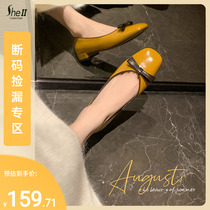 Peninsula Cafe ~ French square heads of butterfly bow shallow mouth coarse heels lady shoes
