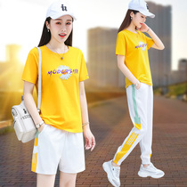 Casual Fashion Sports Suit Womens Summer Womens Fashion Tide Cards 2022 Summer Aging Slim short sleeve shorts Two sets