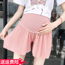 Maternity shorts summer thin outer wear pleated chiffon pants summer 2021 new pregnant belly support leggings