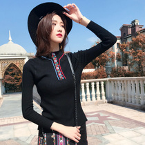 TWO TORes Travel Ethnic Womens Knitted T-shirt Sweater base shirt Top 2020 Autumn and Winter TX0325