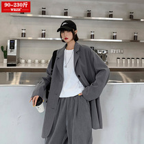 Fat mm casual suit suit womens spring and autumn thin plus fat plus size womens clothing thin Korean fashion loose two-piece suit