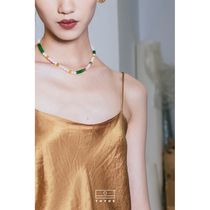 Coated moon designer self-reserved lock bone chain 6mm Japanese pearl akoya sea water pearl Chinese wind jade necklace