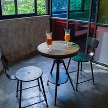 Fashion Café Round Table Chair Combo Iron Art Solid Wood Milk Tea Shop Bar Chair Industrial Wind Clear Dining Table And Chairs Personality
