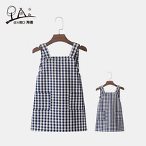 Childrens apron boys and girls painting handmade painting clothes cotton Korean fashion Plaid childrens apron coat summer