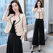 2022 suit small short coat high-waist wide-leg pants temperament two-piece fashion occupation protagonist fashion professional