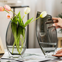 Light and luxurious creative vase minimalist swing piece original colour inclined saliva raised flowers rose lily dry flower glass living-room decoration