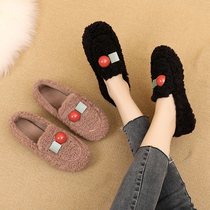 Doug shoes 2021 New Women plus velvet warm fur shoes women winter wear Lamb hair lazy people a pedal laziness shoes