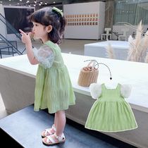 Girl dress summer 2021 New Korean version of foreign style children summer long skirt little girl flying sleeve princess dress