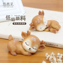 Zakka creative home decoration sleeping deer baby car small ornaments animal desktop sika deer furnishings