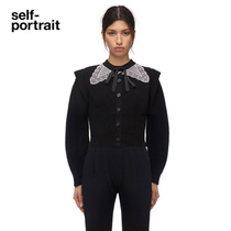 self-portrait classic black cardigan doll tie knit