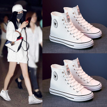 Inner height-increasing high-top canvas shoes womens 2021 new autumn spring and autumn all-match student casual flat shoes board shoes tide