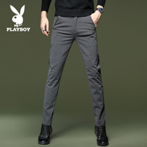 Playboy casual pants mens slim long pants solid color mens pants Korean version of the trend autumn leggings pants men