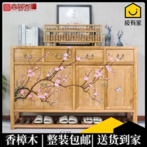 New Chinese style solid wood porch cabinet antique painted storage locker simple foyer camphor wood home shoe cabinet