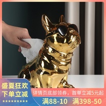 Creative light luxury electroplating French Bulldog tissue box Ceramic ornaments Household living room pumping paper box Nordic INS wind