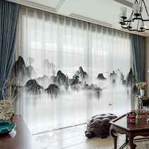 Modern new Chinese ink landscape painting scenery Living room Book room upscale Bedroom name Cebu Curtains Zen dresses Veil Window Veil