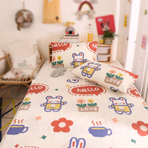 Millet bun) hello rabbit) cotton cotton cartoon small flower single sheet bed hats quilt cover bedding