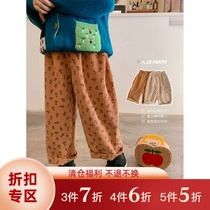 Orange childrens clothing 2021 autumn new girls Korean version of foreign style loose apricot yellow corduroy casual pants