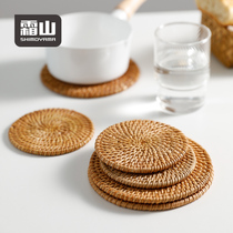 Creamy Mountain Japanese style Artisanal Autumn Rattan chicory cushion with wind bowls cushion round teapot cushion dining cushion Purple Sand Pot with heat insulation cushion