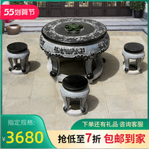 Stone table stone bench patio garden garden set of outdoor imitation ancient home finely carved natural stone table integrated tea table table and chairs