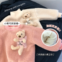 Fall in love with pretty girls girls plus velvet sweater 2020 new winter baby western style thickened bear velvet sweater children Z