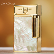 Mr Smoke Langsheng lighter inflatable pure copper sideslip creative natural shell inlaid personality mens genuine limited edition