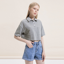 NOME Normie Womens Clothing T-shirt Polo Collar Temperament Art With Pocket Short blouses WGCQ3498