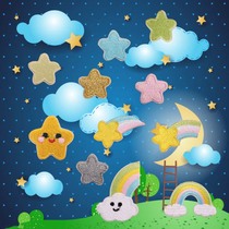 Embroidery embroidered cloth with computer embroidered octopus with embroidered light and bright stars Rainbow Self-Adhesive Clothing Embroidered Patch Patch