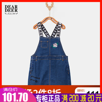 Didi Deer Girl Child Strap Dress 2019 Spring Dress Children Girls Casual Embroidered Denim Dress Spring and Summer