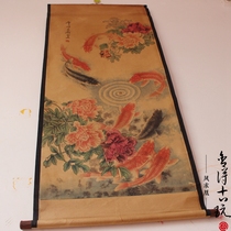 Antique calligraphy and painting Chinese painting Celebrity calligraphy and painting Middle hall painting Living room hanging painting Landscape painting Qi Baishi Nine fish picture has been mounted