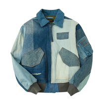 Roaring little eyes RoarEyes autonomous denim splicing destroy Hole Clip Cotton Washed High Street Jacket Jacket