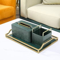 Light luxury style home living room tissue box coffee table remote control storage box Nordic leather paper box creative paper box