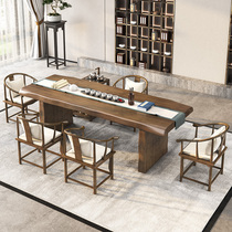 Solid wood tea table tea set Set of log tea table and chairs Composition New Chinese long table tea table Zen Serie whole