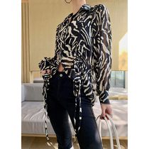 Custom zebra pattern shirt womens 2021 spring new design sense niche long-sleeved bottoming shirt inner top tide