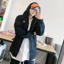 Autumn and winter loose Korean solid color hooded zipper sweater couples plus velvet hoodie jacket small LOGO coat for men and women