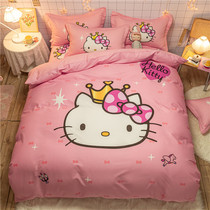 Cotton double-sided cartoon printed sheet bed hat four-piece set