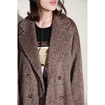 Retro mixed coffee 101801 double-breasted profile albaca alpaca wool coat womens thick woolen coat