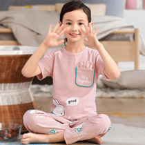 Girl Sleepwear Spring Autumn Pure Cotton Summer Short Sleeve Cartoon Baby Children CUHK Childrens Home Conserved Two Suits
