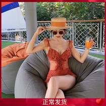 Sexy Swimsuit Women Conjoined Small Breasts Gather Spa South Korea Nets Red Holiday Fashion 2019 New Missing Back Swimming Dress