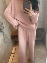 (Discount area is not returnable)Loose pullover sweater top High waist wide leg pants Casual two-piece suit