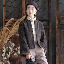 (Heart Star) Strange Flower jacquard cotton linen stand collar cotton coat female short cotton coat