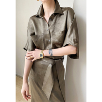 Mogas full screen high-end paper man heavy acetate thin short-sleeved shirt womens skirt suit spring and autumn models