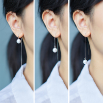 925 silver pearl ear line womens fashion white shell beads synthetic pearl long ear chain earrings drop earrings ear jewelry