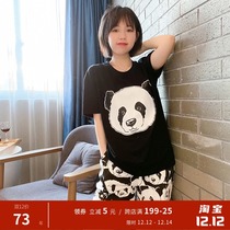 Panda short-sleeved shorts cartoon cute pajamas women Summer cotton casual trousers set Korean loose home wear