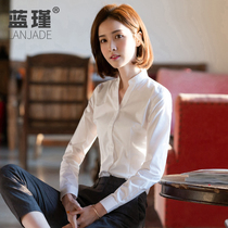 Small V Collar Shirt Woman Spring Autumn Long Sleeve Professional Temperament White Shirt Tooling Work Suit No Collar Waist Inch