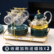 European-style ceramic glass flower teapot afternoon tea set British-style boiled fruit tea house with high temperature and heating