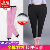 women's winter outer wear high waist fleece thick fashionable warm cotton pants plus size 200kg fat goose down pants