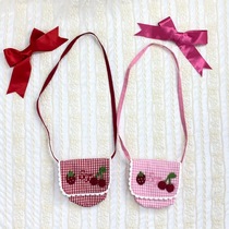 2102-001 Strawberry Embroidered Plaid Satchel Bag Backpack