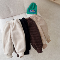 Male and female children plus velvet pants 2021 autumn winter new middle children chenille sports pants children casual comfort bunches pants